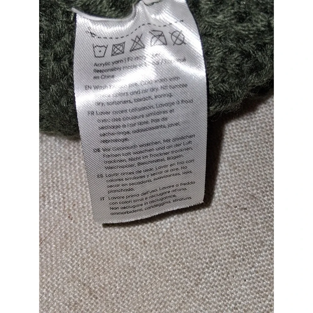 KeaBabies Kids Olive Green Knit Beanie Hat Faux Leather Patch Bird Logo